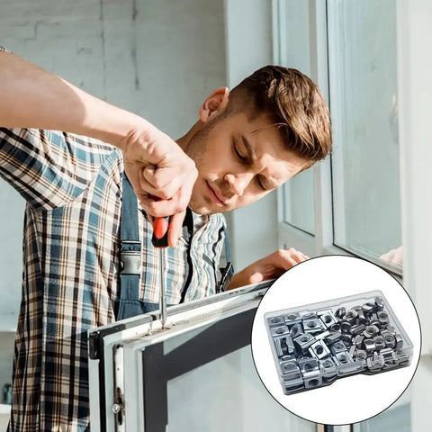 Man assembling with Beefy M5 T Nut Set For 6mm T-Slot Aluminum Extrusion, 100 pcs dual type slide-in and hammer head T nuts