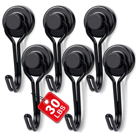 ✝️ 6-Pack utility hooks 30 lb capacity, black stainless steel, heavy-duty for home and warehouse use, six hooks with suction cups