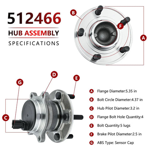 Diagram of Pair Rear Wheel Bearing And Hub Assemblies For Ford Focus 2012 2013 2014 2015 2016 2017 2018 Without Active Park Assist Wheel Hub Replacement Kit with specifications for flange, bolt circle, and hub pilot size shown.