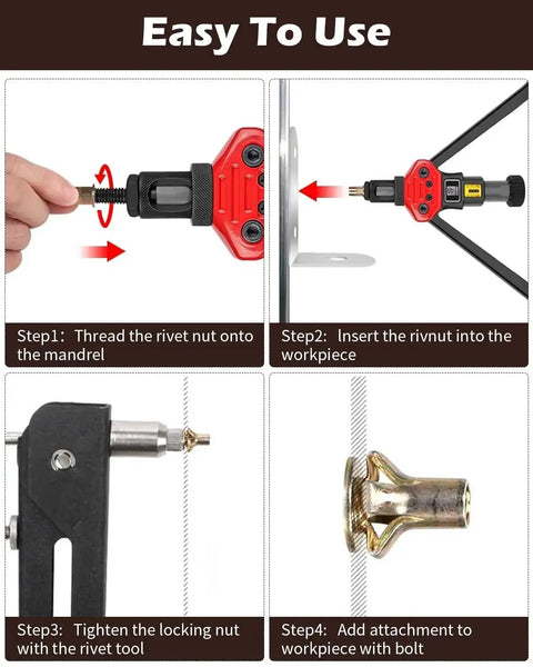 Step-by-step guide on using Fifty Piece Multi Grip Rivet Nut Kit With Carbon Steel Rivet Nuts for auto repair and fabrication