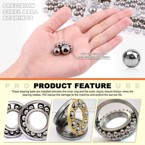 Ball bearing steel ball assortment set, 16 sizes from 1–12 mm, stainless steel, Amazon BISS, 330 pieces