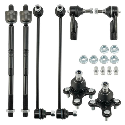 PHILTOP 10-piece suspension kit: front lower ball joints, control arms, sway bar links, tie rod ends; black steel.