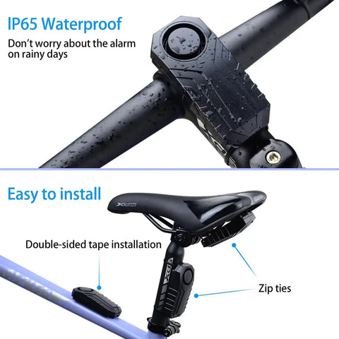 Wireless Bike Alarm With Remote For Ebikes And Motorcycles Anti Theft Vibration And Motion Sensor System IP65, installed on bike frame