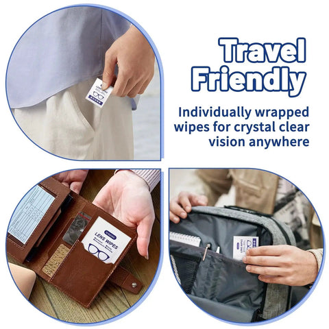 Travel-friendly Lens Wipes for Eyeglasses Pre-Moistened 500 Count Streak-Free Cleaner, individually wrapped for easy use.