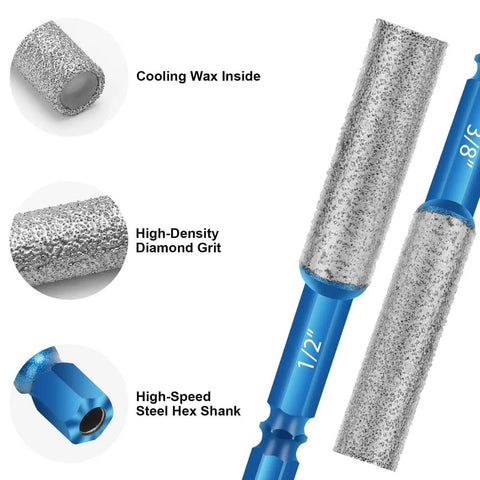 Dry Diamond Drill Bit Set For Glass And Tile, 5 Piece Extended Core Bits For Porcelain Ceramic And Marble with high-density diamond grit