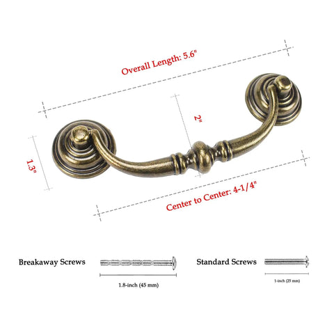 Diagram of Antique Brass Drop Bail Pulls Set Of 4 With 4-1/4 Inch Center To Center Spacing Ideal For Dressers Cupboards Wardrobes And Kitchen Cabinets