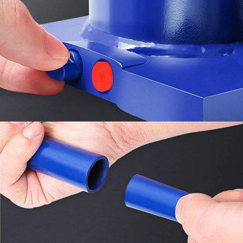Close-up of 6 Ton Hydraulic Bottle Jack For Automotive Lifting With Welded Steel Blue showing connection detail.