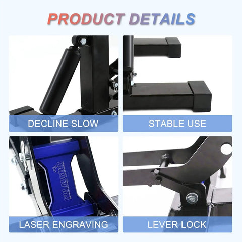 Close-up view of Adjustable 1200 Lb Dirt Bike Stand And Lift With Aluminum Platform showing detail parts and features.