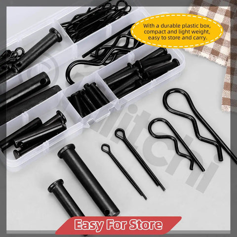 All-In-One Clevis Pin Kit With 67 Pieces Including Black Clevis Pins In M5 M6 M8 M10 M12 Sizes Plus Zinc Plated Cotter Pins