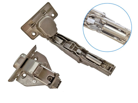 165 Degree Soft Close Cabinet Hinge For Inner Folding Corner Doors, shown disassembled with detailed view