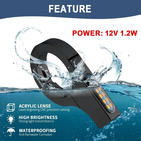 Universal 43 46mm Front Fork LED Turn Signals for Motorcycles, 12V Amber Indicator Lights, waterproof feature highlighted