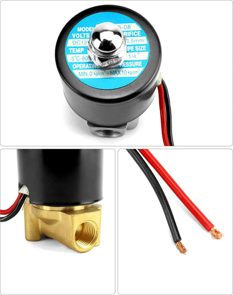 1/4 Inch NPT Brass Electric Solenoid Valve 12VDC Normally Closed 2-Pack For Water Air Gas Fuel And Oil With Viton Gasket