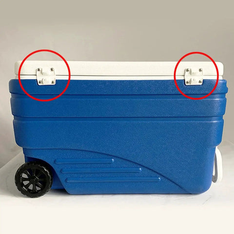 Heavy Duty Cooler Hinge Replacement Set With Steel Screws And High Load Capacity Durable Outdoor Gear Upgrade For Camping Fishing Trips And Backyard Barbecues Replaces Worn Hinges With Easy Installation installed on blue cooler