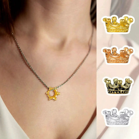 Necklace with gold crown charm and 200 Piece Mini Crown Charms For Jewelry Making Colorful Gold And Silver Mixed Metals Large Hole Spacer Beads