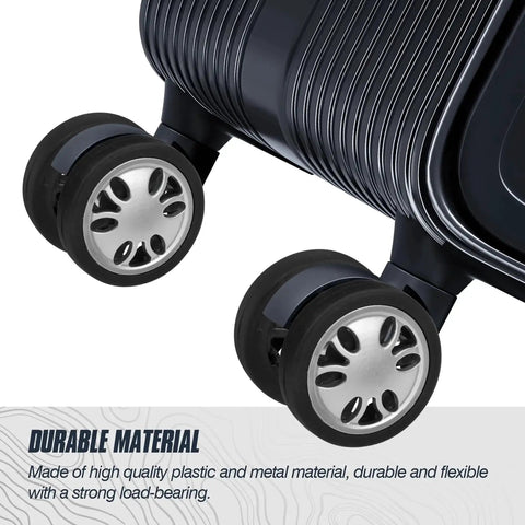 Close-up of installed 8 Piece Luggage Replacement Wheels Set 50mm Diameter 360 Degree Swivel Rubber Casters For Suitcases.