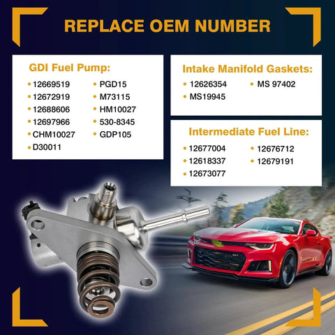 GDI High Pressure Fuel Pump Kit With 12626354 Intake Manifold Gaskets And 12677004 Intermediate Fuel Feed Pipe For GM Vehicles