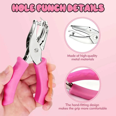 Two Piece Hole Punch Set Circle Punches One Quarter Inch And One Eighth Inch With Pink Soft Grip Handles Durable Metal
