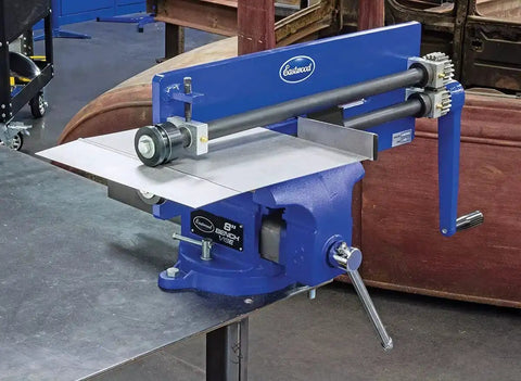 Bead Roller Guide Fence for Straight Beads and Offsets with Heavy Duty Steel Construction, mounted on a half inch plate frame roller