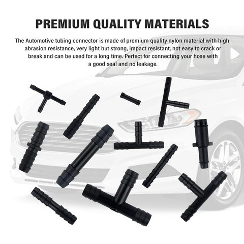 64 Piece Vacuum Line Connectors Kit Heat Resistant to 240C 460F Silicone Vacuum Hose Fittings Assortment displayed with car.