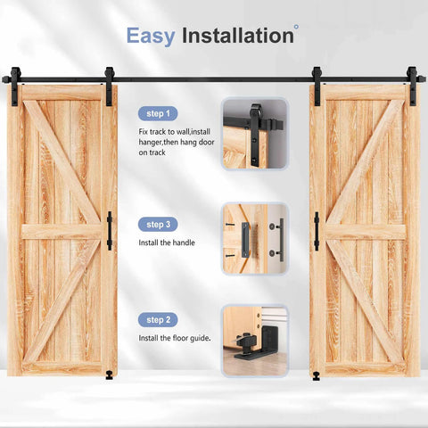 12 Ft Double Sliding Barn Door Track Kit With Ball Bearing Rollers, Easy Install DIY for 33 to 36 Inch Double Doors