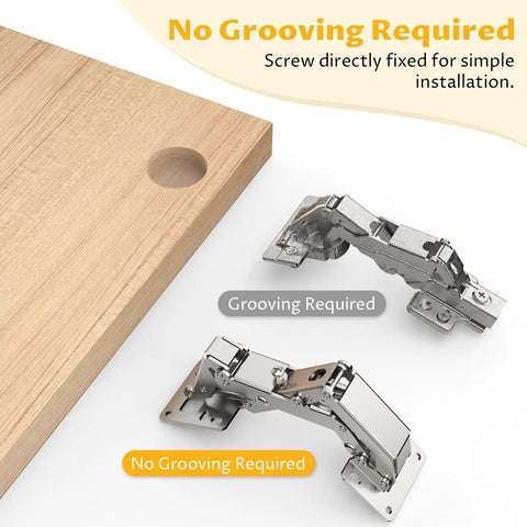 2 Pack 170 Degree Soft Close Cabinet Hinges For Corner Cabinets With Adjustable 130 To 170 Degrees Slow Self Closing Hidden Frameless Hinges By Chibery For Kitchen Cupboard And Lazy Susan showing no grooving required