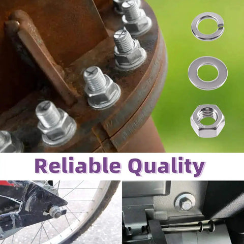 150-Piece SAE 304 Stainless Steel Hex Nuts 8-32 Coarse Thread, Flat Washers And Split Lock Washers Kit in auto and garage use