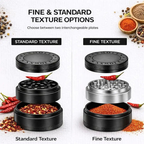 3 Inch Large Spice And Seasoning Grinder With Dual Grind Plates For Fine And Medium Textures, open with spices inside