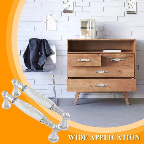 Crystal Cabinet Pulls Four Pack 4.5 Inch Overall Length With 3.75 Inch Hole Spacing installed on wooden dresser in modern room.