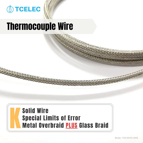 TCELEC K-type thermocouple wire with metal overbraid and glass braid (model TCE-K01HT-2000)
