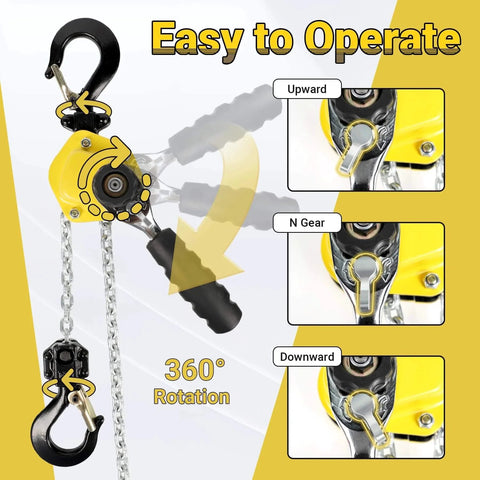 Manual Lever Chain Hoist One Quarter Ton Capacity Portable Come Along With 10 Foot Lift And G80 Chain Hook, operation guide