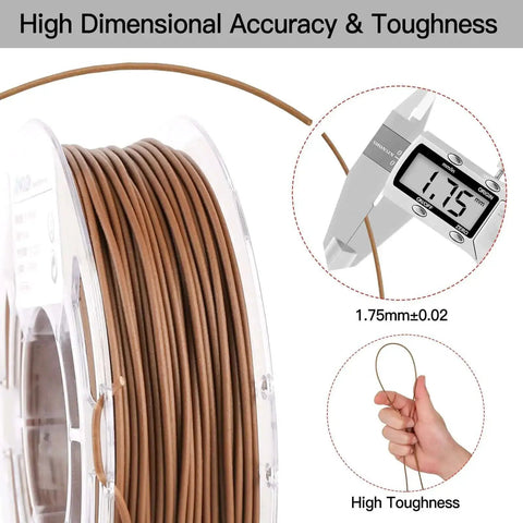 Wood Like PLA Filament Bundle For 3D Printing 1.75mm, spool of walnut wood texture showing high dimensional accuracy and toughness