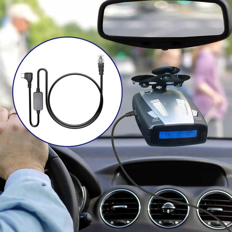 USB C To RJ11 Power Cord for Radar Detectors and Car Chargers 3.3 foot cable with PD 3.0 and 2.0 support shown in a car setup