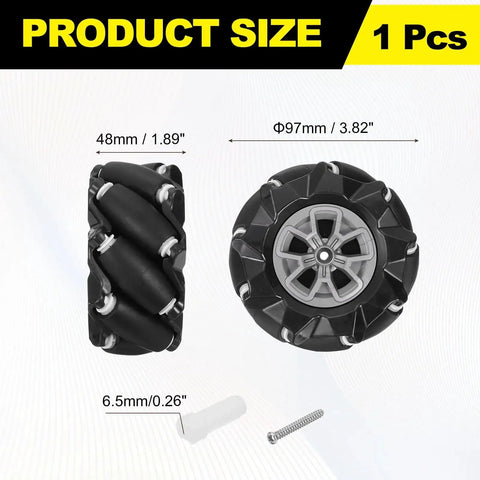 Mecanum Wheel Set With Couplings For Smart Robot Cars And DIY Models 97mm ABS Rubber Omnidirectional Left Wheels For Makers Education And Competitions High Performance Robotic Wheels Kit For Robo Projects Black shown in product size