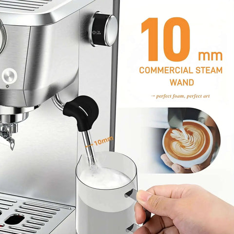 20 Bar Espresso Machine With Professional 10mm Milk Frother Steam Wand Stainless Steel Coffee Maker for Home Use close-up