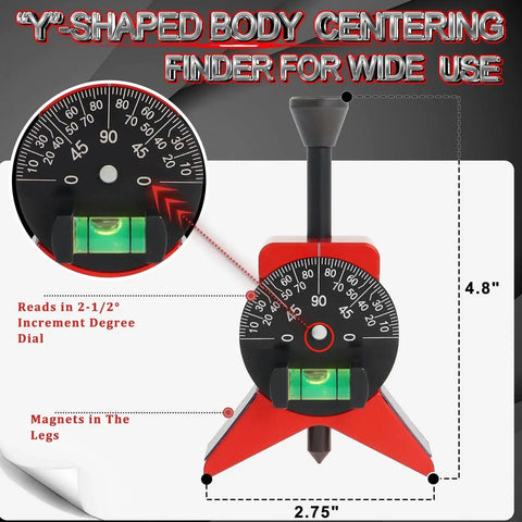 Pipe Center Finder With Magnetic Centering Head For Pros, 2.75 Inch Y Type Pipe Fitting Tool with adjustable dial and bubble level