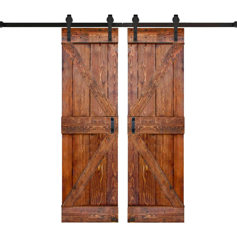48 Inch By 84 Inch Classic Walnut Solid Wood Double Sliding Barn Door With Hardware Kit For Pantry Laundry Room Master Bath Closet Or Office Space Saving DIY Assembly Required