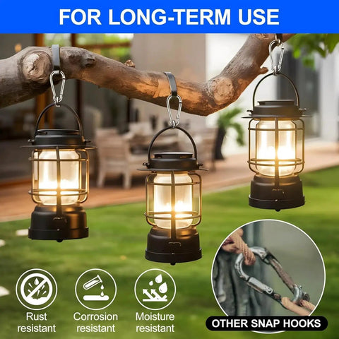 Lanterns hanging from tree branch using 30 Pack M4 Mini Carabiner Clips 1.57 Inch Spring Loaded For Camping Gear