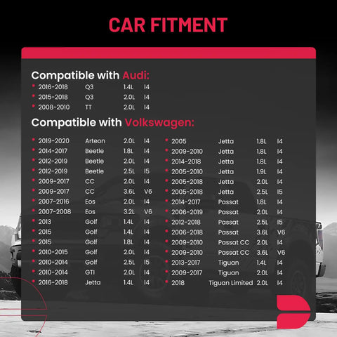 Car fitment chart for Drop In Rear Wheel Bearing And Hub Assembly For Audi Q3 TT 2008 2018 And VW models, listing compatibility details.