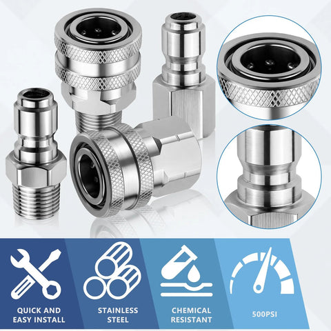 Senlinyu 3/8in stainless steel pressure washer quick-connect kit from Amazon with 4 adapters, NPT threads