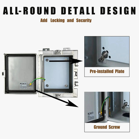 Heavy Duty NEMA Steel Electrical Enclosure Box 12 By 10 By 6 Inches Waterproof IP66 with locking and security features displayed