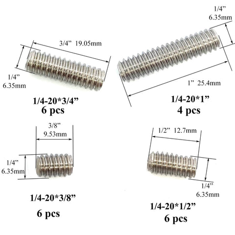 Diagram of All Purpose 22Pcs Threaded Grub Screws Set 1/4-20 Inch Four Sizes Full Thread Cup Point 304 Stainless Steel