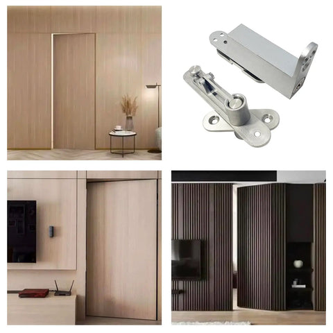 Hidden Self Closing Pivot Door Hinges With 360 Degree Swing Stainless Steel Concealed Door Hardware for wood doors installed and close-up