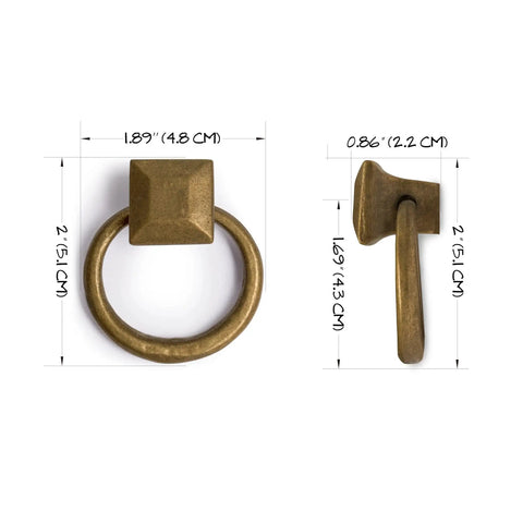 Peg And Ring Pulls 2 Inch Set Of 2 Solid Brass Cabinet And Furniture Hardware With Square Mount Holder And 35mm Screws Included
