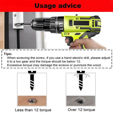 Person using electric drill to secure screw, illustrating correct torque for Wood Screw Set With Phillips Flat Head Self Tapping Screws.