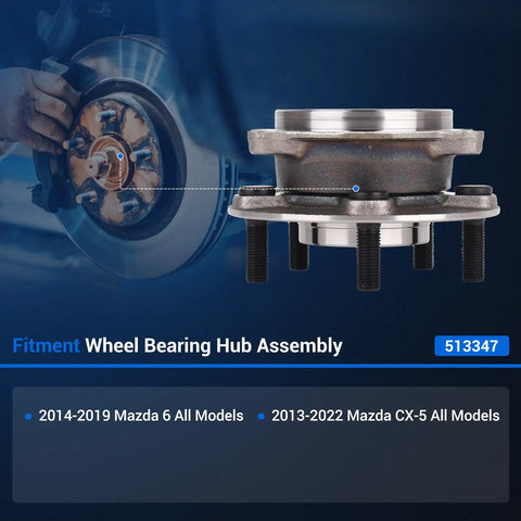 Front Wheel Hub And Bearing Assembly For Mazda 6 2014 2019 And CX5 2013 2022 Replacement 513347 with 5 Lug ABS ready