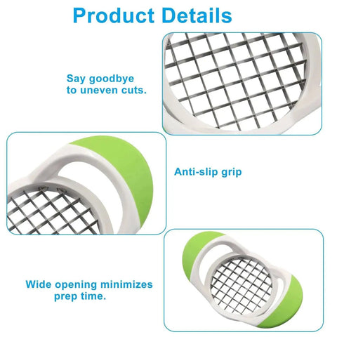 Detailed product view of Effortless 1 Pack Potato Fries Cutter With 304 Stainless Steel Blades Handheld French Fry Slicer.