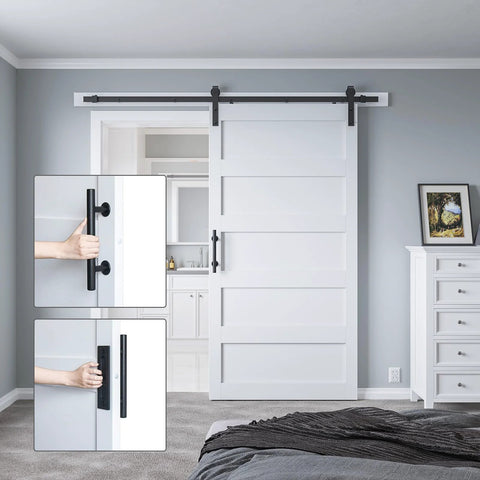 48 Inch By 84 Inch Sliding Barn Door With 8 Foot Hardware Kit And Handle, Pre Drilled Holes For Easy Assembly, installed indoors