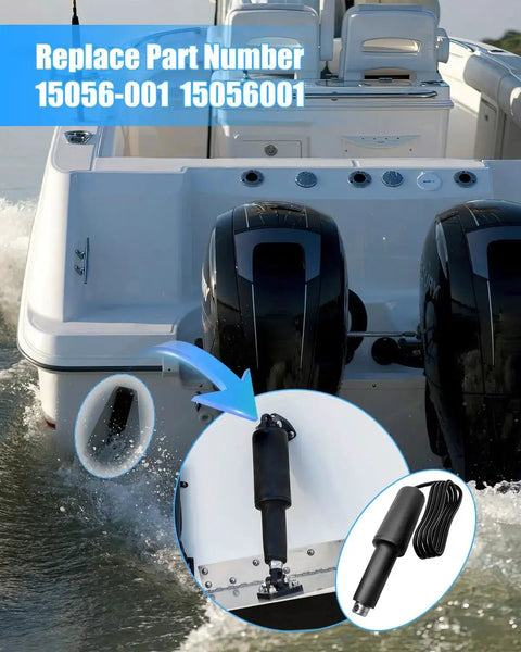 Beefy 12 Volt Boat Trim Tab Actuator With Two And A Quarter Inch Stroke installed on boat, showing mounting hardware