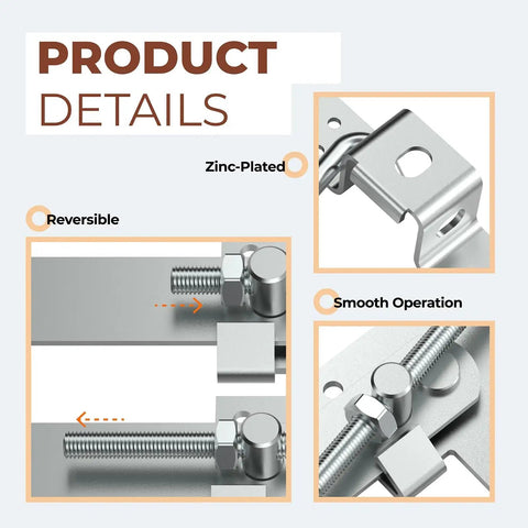 Zinc Plated Barn Door Jamb Latch With Hook For Bi Parting Doors 7 Inch shown in close-up highlighting reversible and smooth operation features.