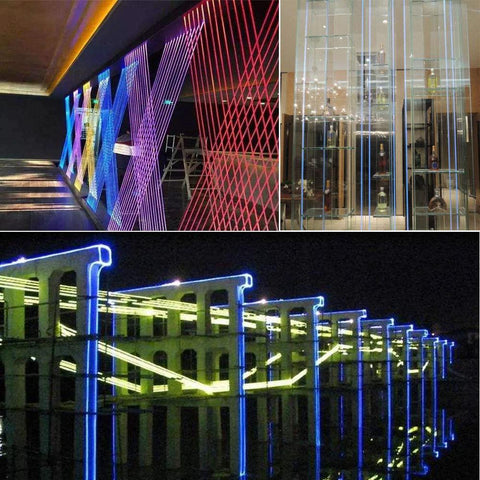AKEPO PMMA side-glow fiber optic cable, 1.5mm x 5m, multicolor decorative lighting for walls and displays